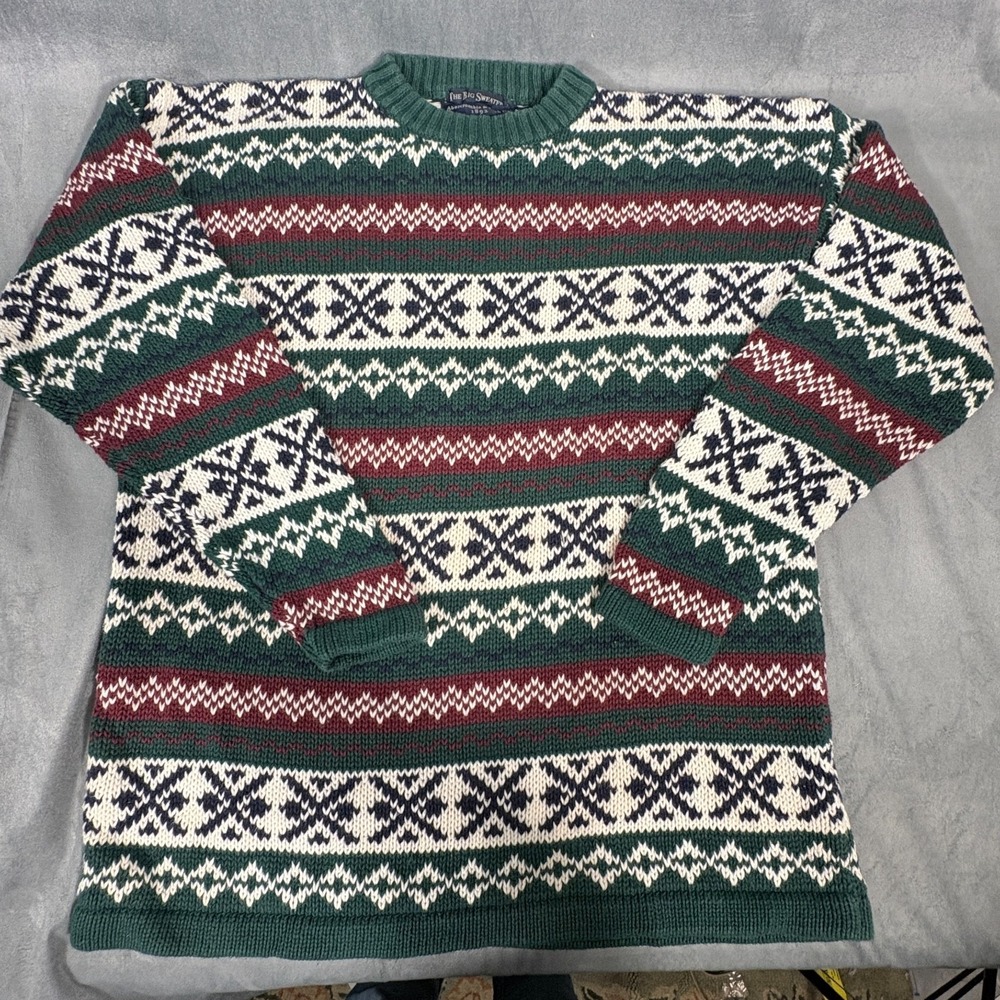 Vtg Abercrombie Fitch The Big Sweater Green Fair Isle Mens Preppy Wool Knit XL